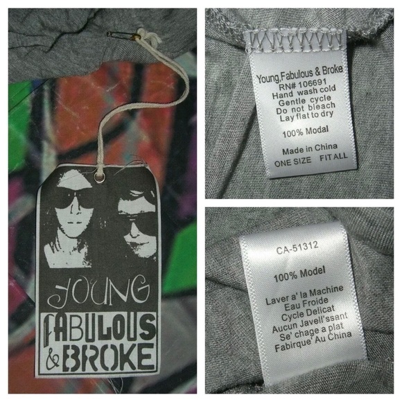 Young Fabulous & Broke Blouse Heathered Gray Jewel Neckline Bling Modal OSFA NWT - Picture 8 of 9